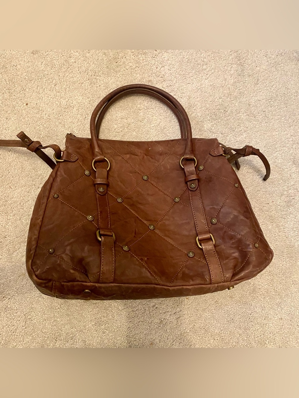 Cavalcanti Brown Quilted Leather Handbag Stud Tote - Classic Women’s Handbag